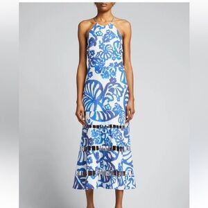 Alexis Sebina Linen and Cotton Dress in Blue and White Beachy Floral Print XL